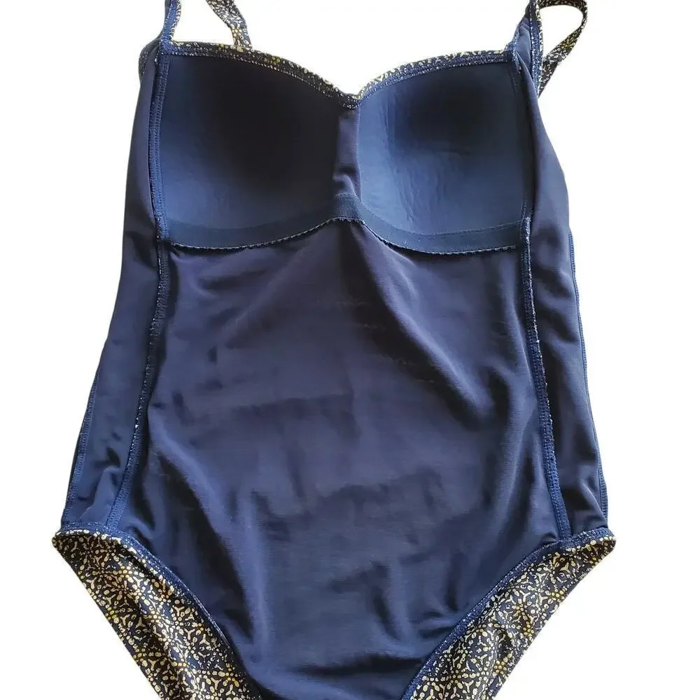 Bond-Eye Australia Nip Tuck Tummy Control Navy Gold Print Swimsuit 12 D/DD